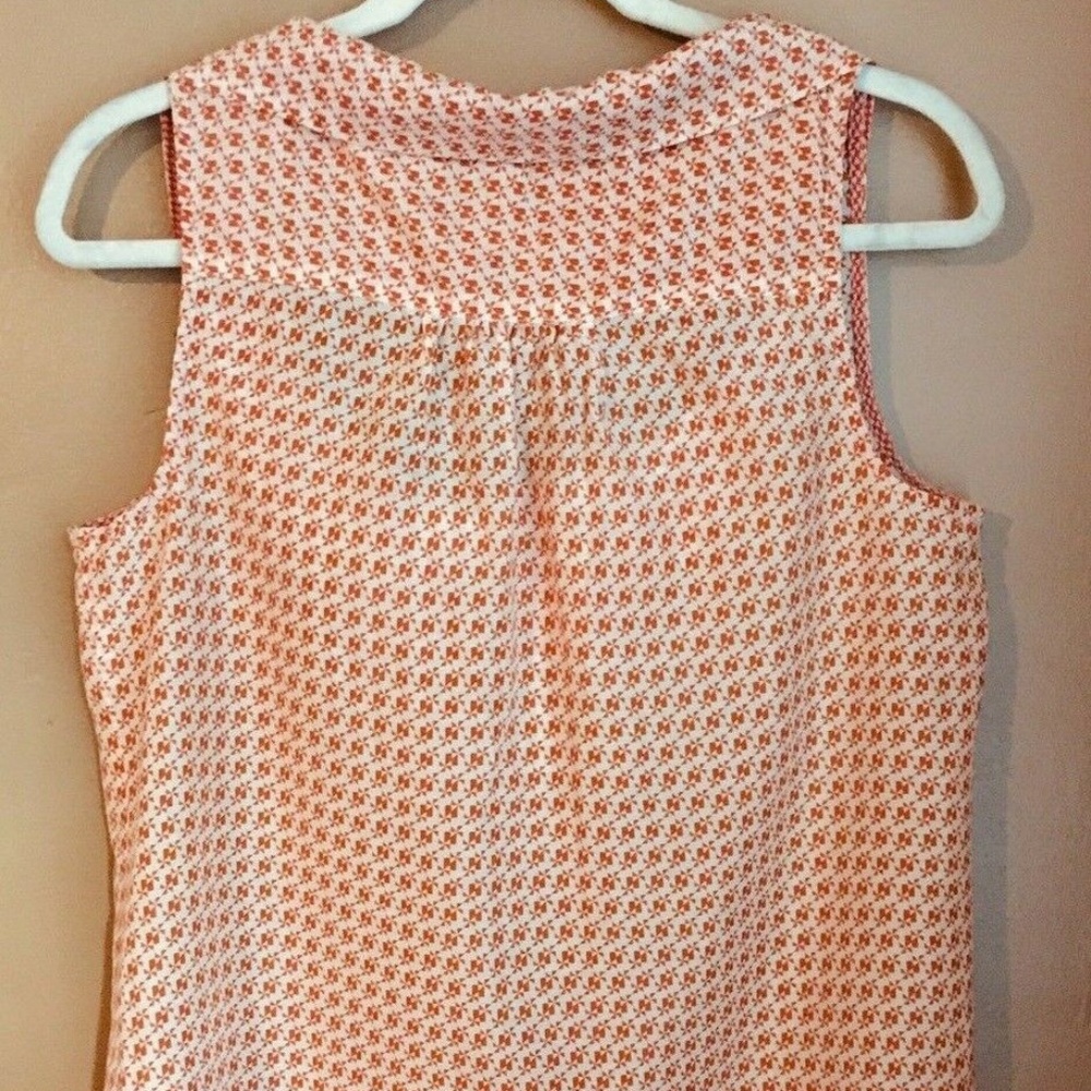GAP Womens Orange Geometric Pinwheel Peter Pan Collar Bow Sleeveless Blouse Sz S - Picture 4 of 6